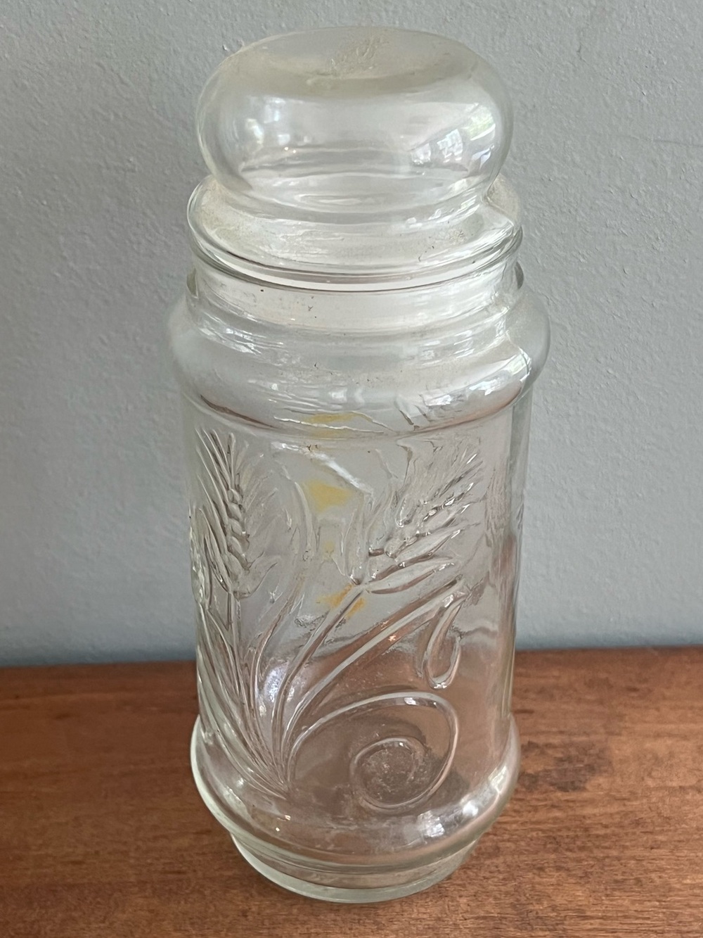 Vintage Planters Mr. Peanut Clear Glass Jar 1980s Embossed Wheat Pattern w/ Lid